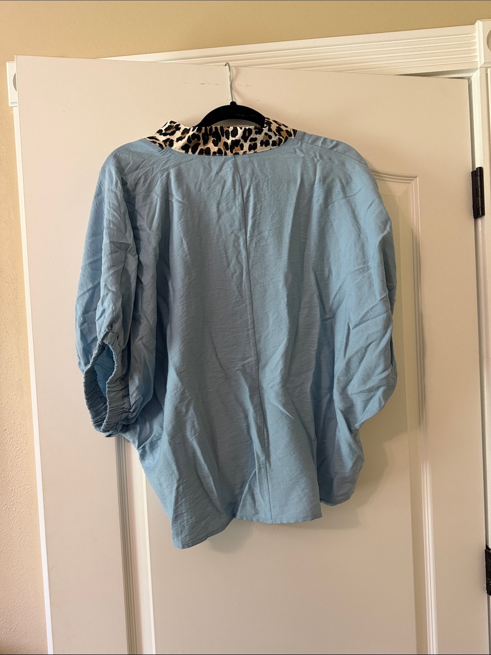 entro Women's Light Blue Blouse with Leopard Trim - Picture 4 of 4